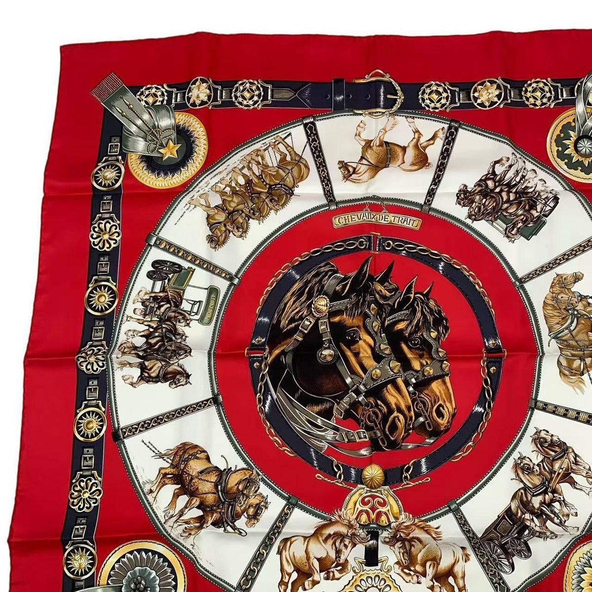 Hermes Carre 90 Chevaux de Trait Horse Silk Scarf Red — view 3