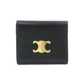 Celine Triomphe Compact Wallet Trifold Leather Black Gold