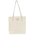 Prada Triangle Logo Plato Tote Silver Saffiano Leather White Shoulder Bag