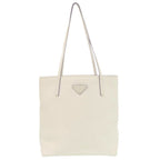 Prada Triangle Logo Plato Tote Silver Saffiano Leather White Shoulder Bag