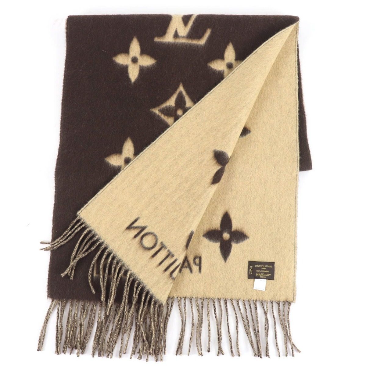 Louis Vuitton Echarpe Reykjavik Cashmere Monogram Scarf with Fringe Brown — view 2