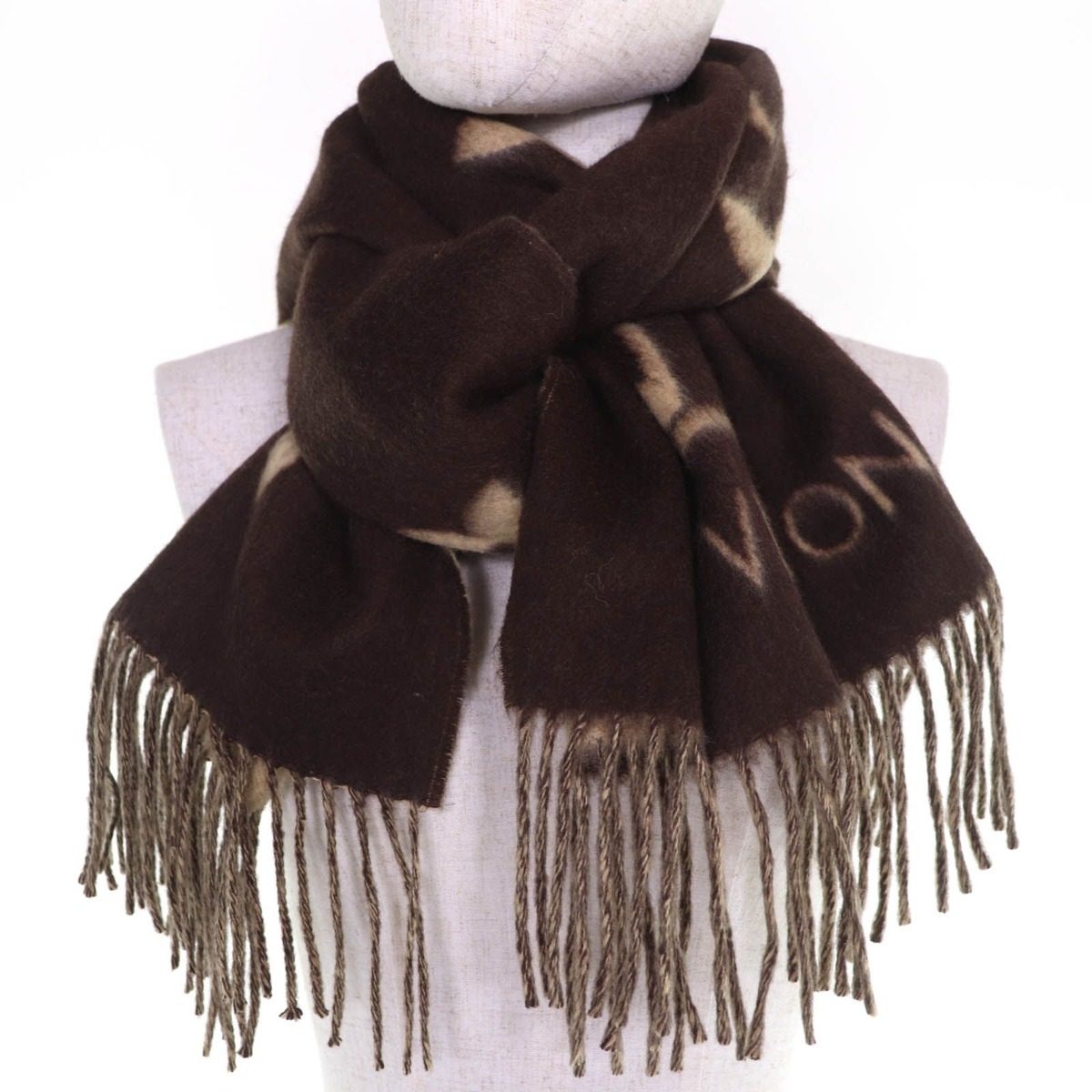 Louis Vuitton Echarpe Reykjavik Cashmere Monogram Scarf with Fringe Brown — view 3