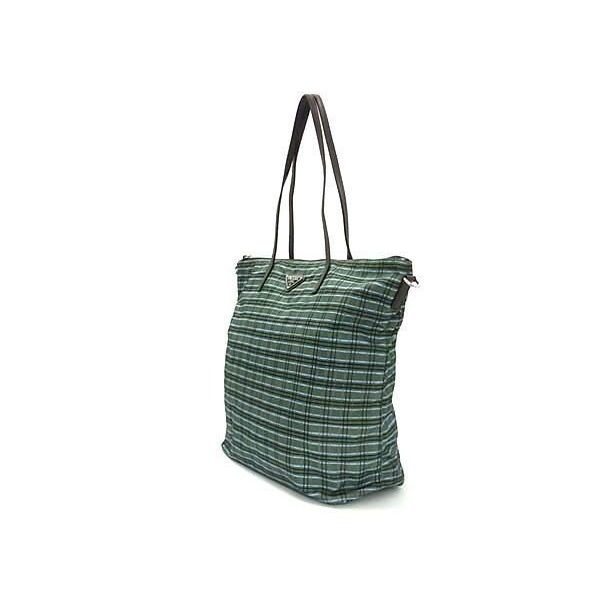 Prada Shoulder Bag Triangle Logo Green Brown Tessuto Nylon Check Pattern 2-Way — view 3