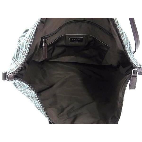 Prada Shoulder Bag Triangle Logo Green Brown Tessuto Nylon Check Pattern 2-Way — view 7
