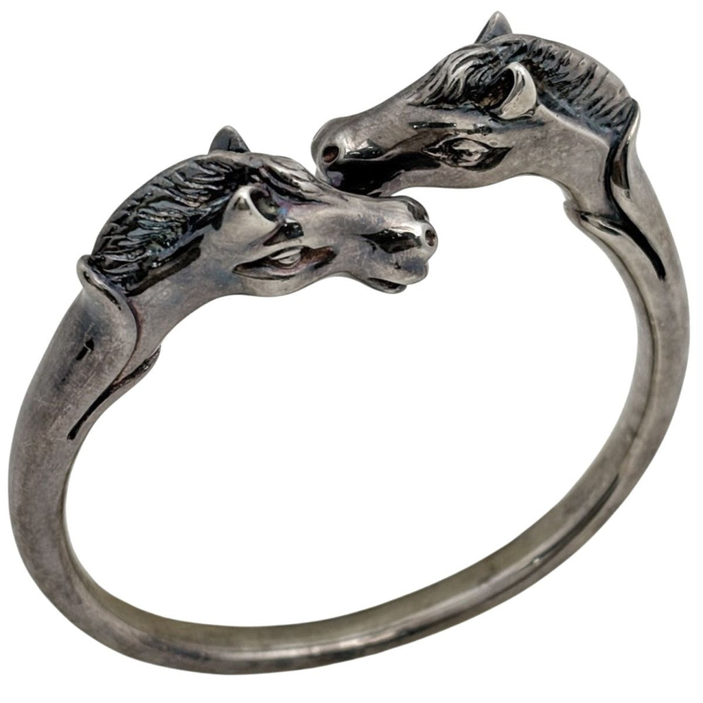 Hermes Chevalhos Bangle Horse Motif Bracelet Metal Silver