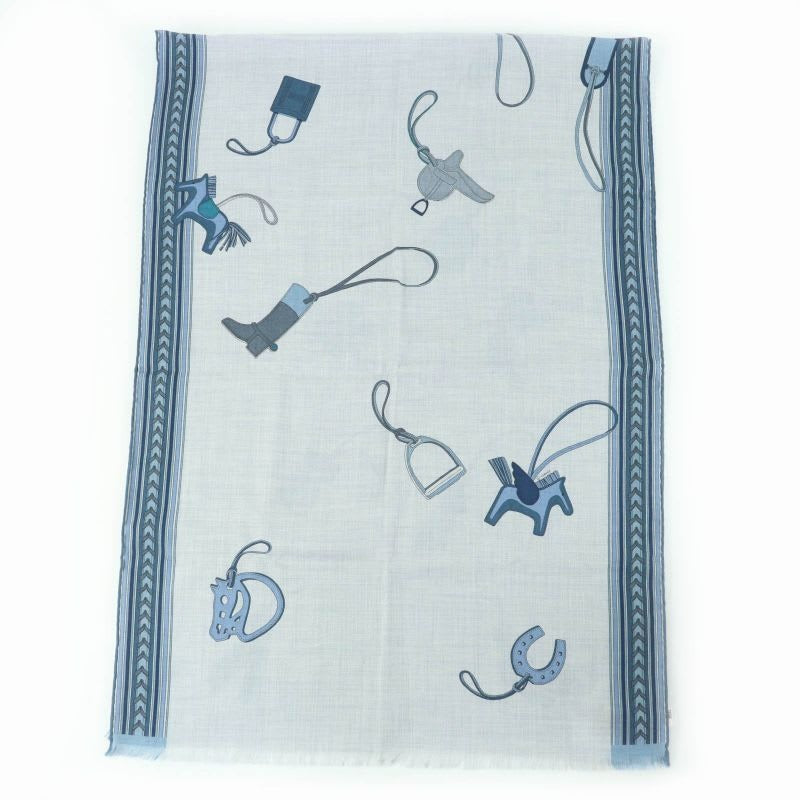 Hermes ET GRIS Rectangle Cashmere Silk Chine CIEL BLEU Shawl