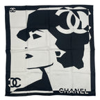 Chanel Silk Large Scarf CC Logo Mademoiselle White Black — view 2