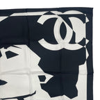 Chanel Silk Large Scarf CC Logo Mademoiselle White Black — view 4