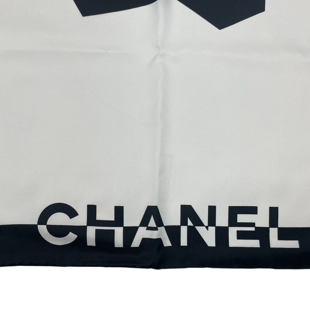 Chanel Silk Large Scarf CC Logo Mademoiselle White Black — view 7