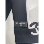 Chanel Silk Large Scarf CC Logo Mademoiselle White Black — view 9