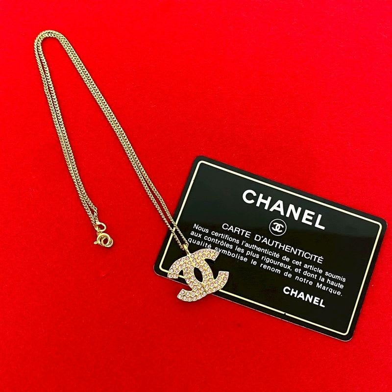 Chanel Coco Mark Motif GP Rhinestone Chain Necklace Pendant 02P — view 2