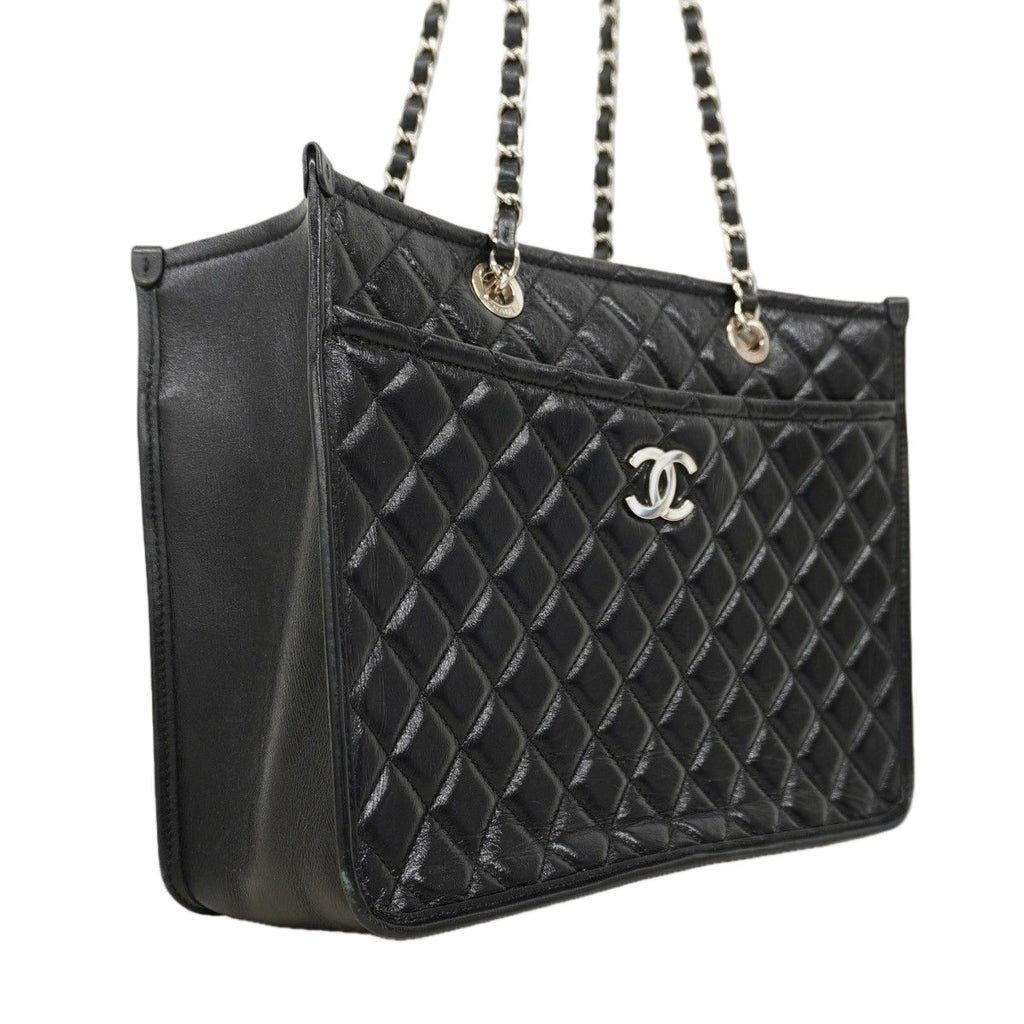 Chanel Chain Tote Quilted Calf Black Silver — view 2