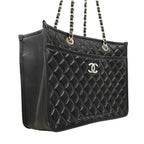 Chanel Chain Tote Quilted Calf Black Silver — view 2