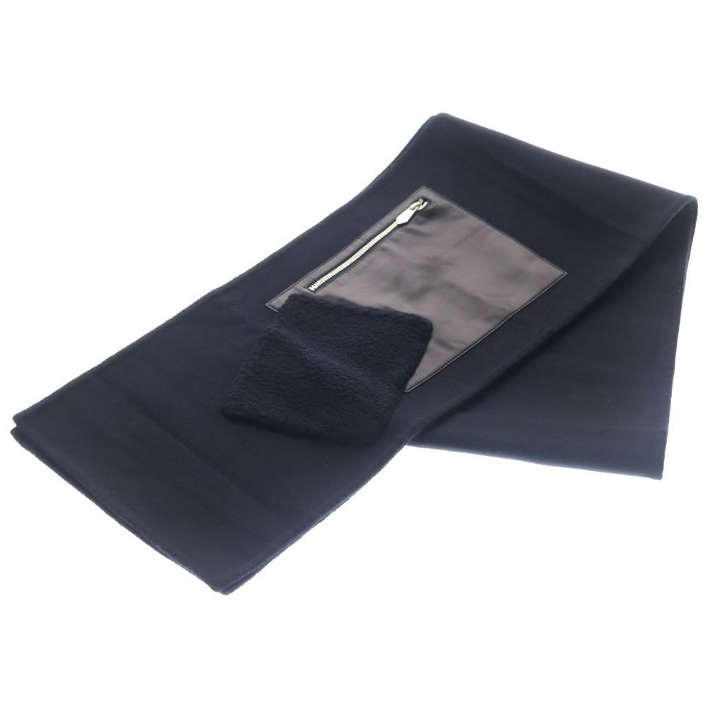 Hermes Out of Pocket Leather Patch Cashmere Scarf Shawl Navy