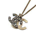 Chanel CC Logo Rhinestone Color Stone Clear Gold Necklace