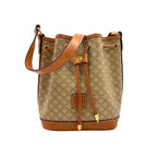 Celine Macadam Pattern Drawstring Leather Beige Light Brown Shoulder Bag Gold