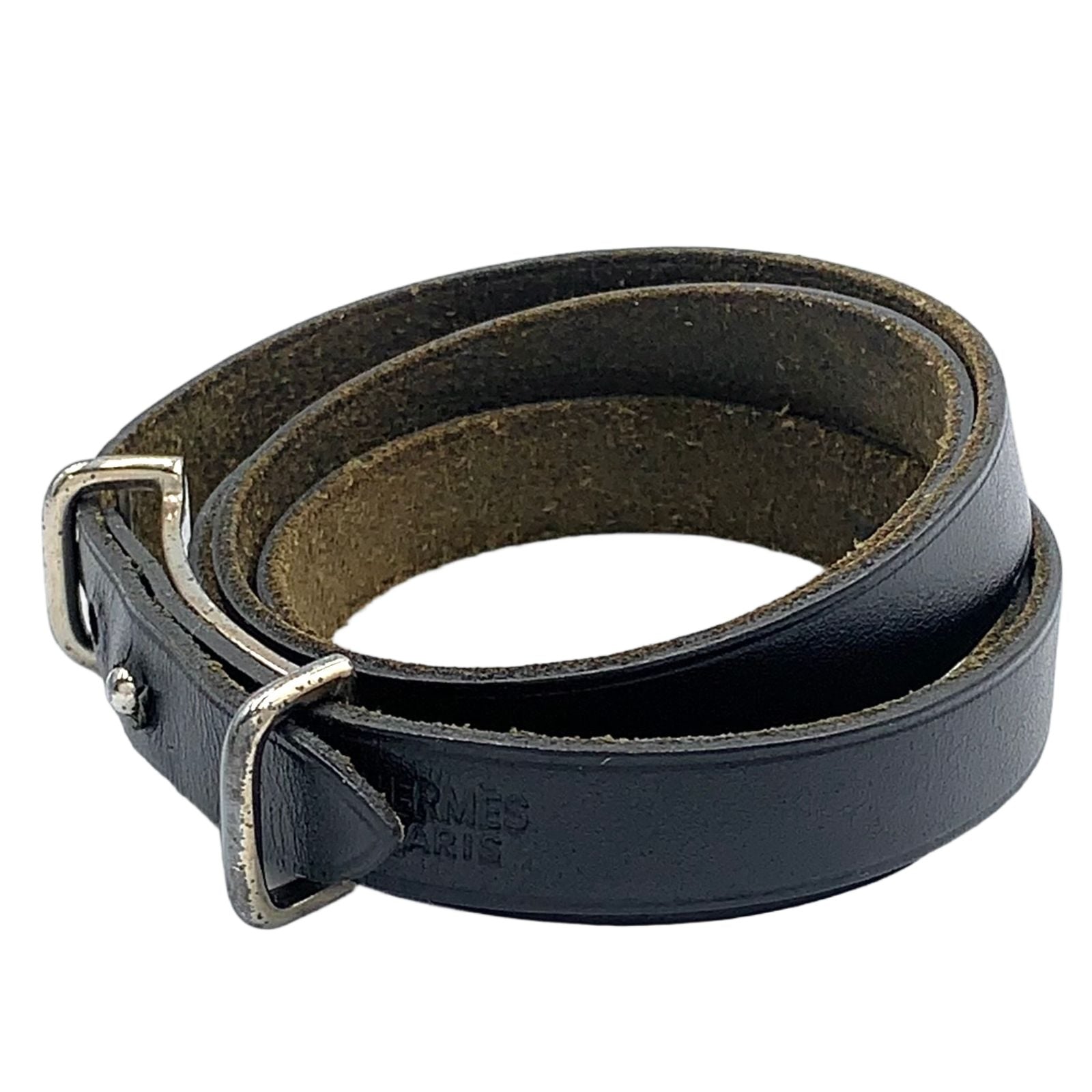 Hermes Hapi 2 Leather Black Bracelet Silver — view 2