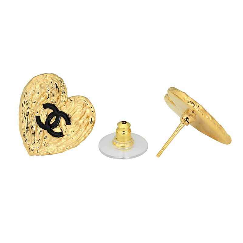 Chanel Heart Motif Earrings Gold Black — view 6