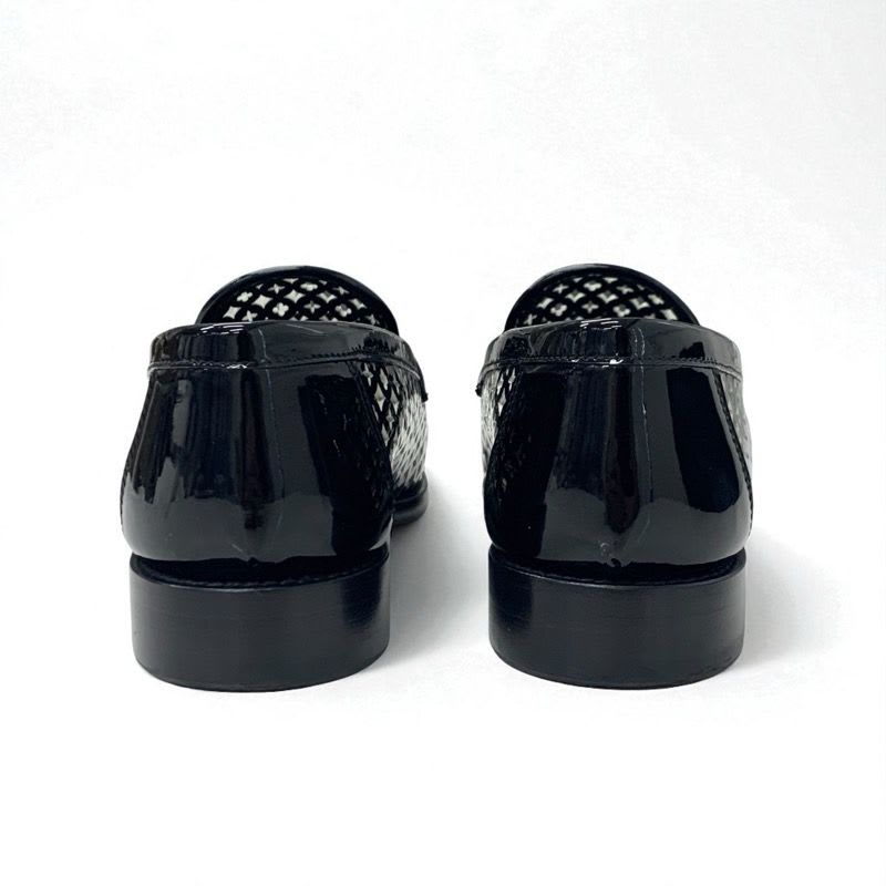 Louis Vuitton Chess Line Monogram Loafers Leather Shoes Patent Black Gold Logo — view 4