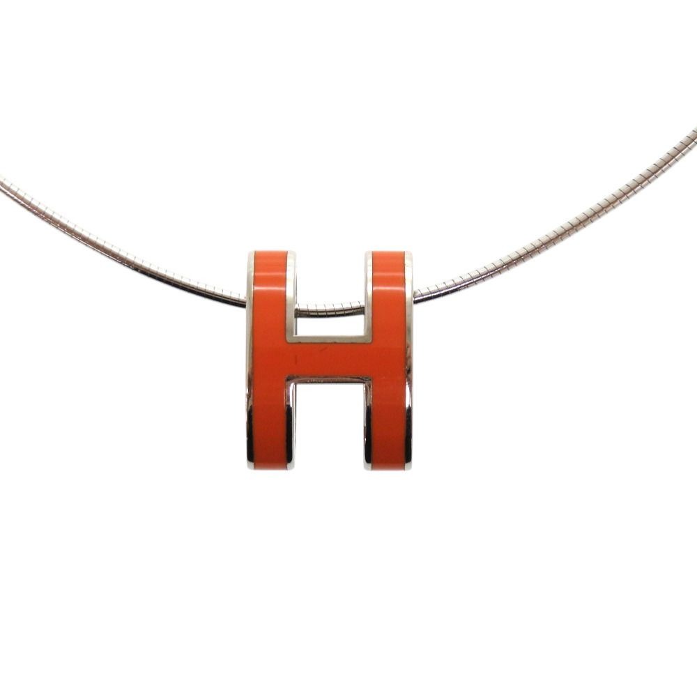 Hermes Wire Pop Metal Orange Silver Necklace