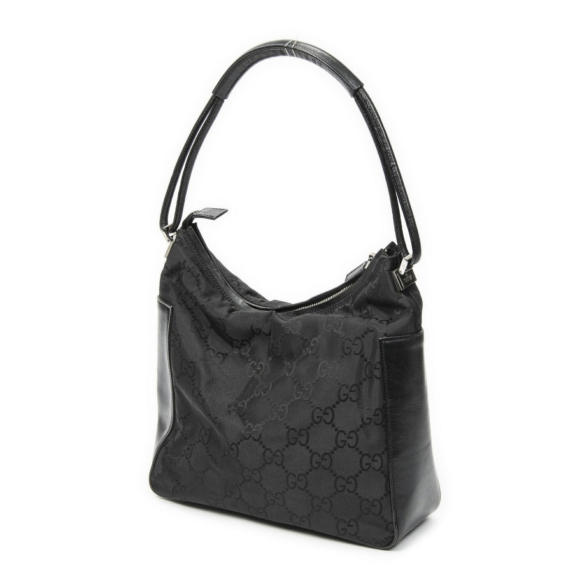 Gucci Zip Shoulder Hobo Black GG Nylon Canvas AB — view 2