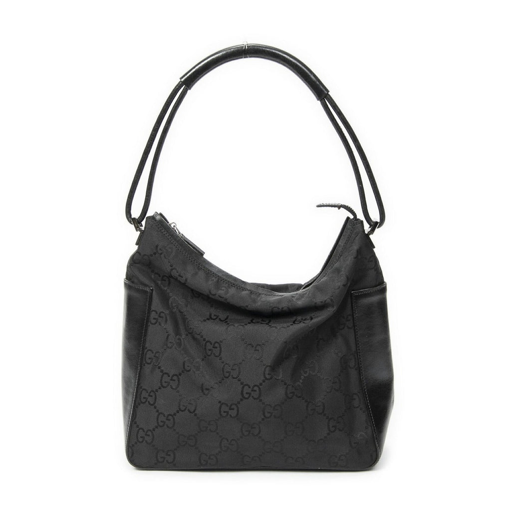 Gucci Zip Shoulder Hobo Black GG Nylon Canvas AB — view 5