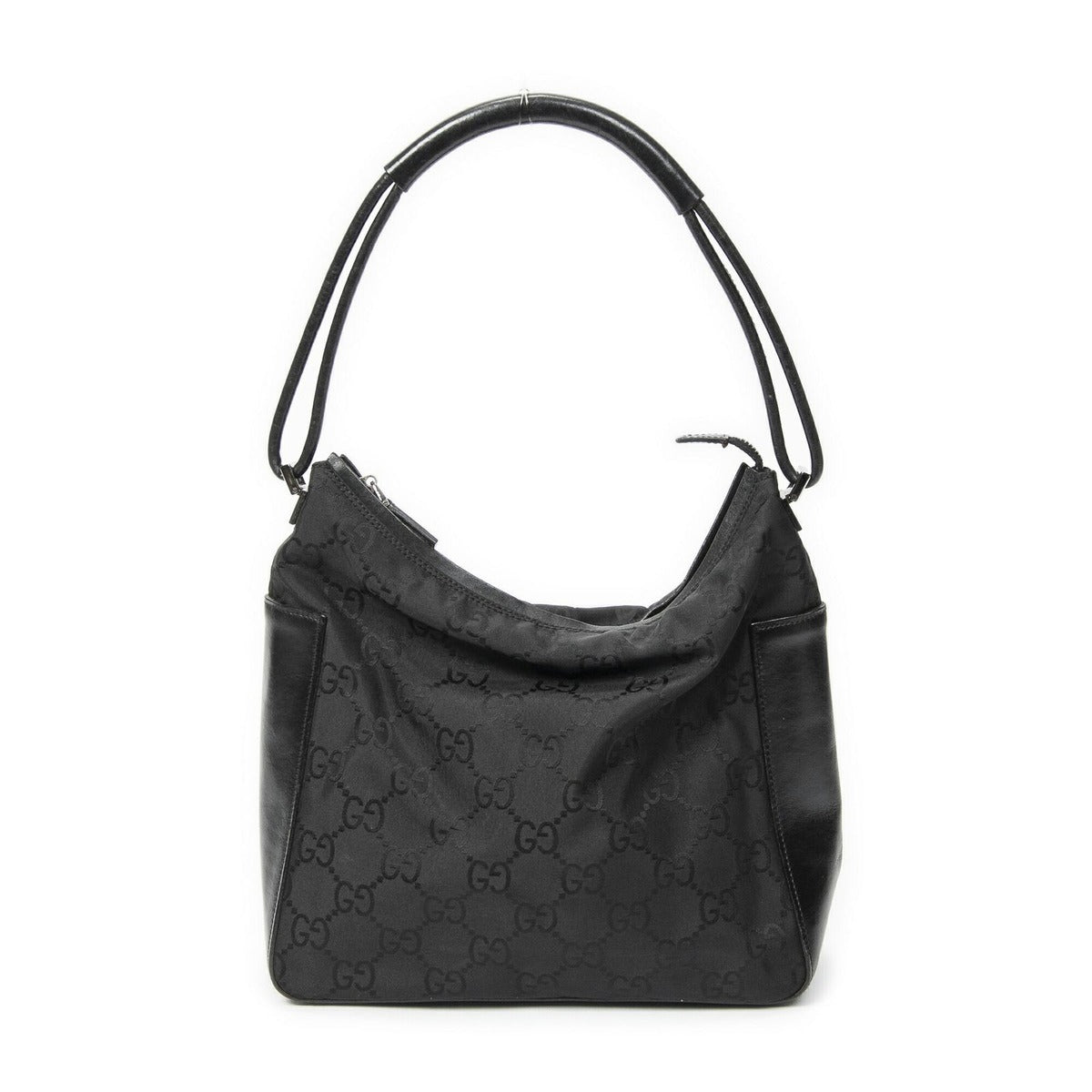 Gucci Zip Shoulder Hobo Black GG Nylon Canvas AB — view 5