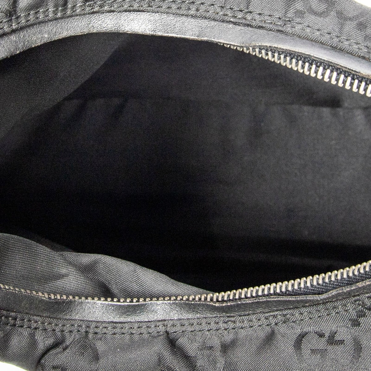 Gucci Zip Shoulder Hobo Black GG Nylon Canvas AB — view 9