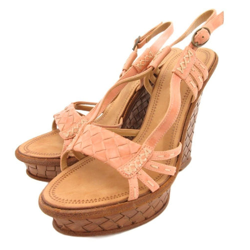 Bottega Veneta Sandals Wedge Sole Braided Leather Mesh 37 Pink