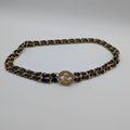 Chanel Leather Chain Belt CC Logo Round Gold Black