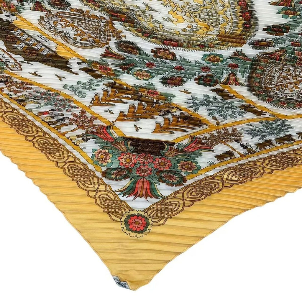Hermes Scarf Pleated Silk Decoupages Paper Cutting Yellow — view 4
