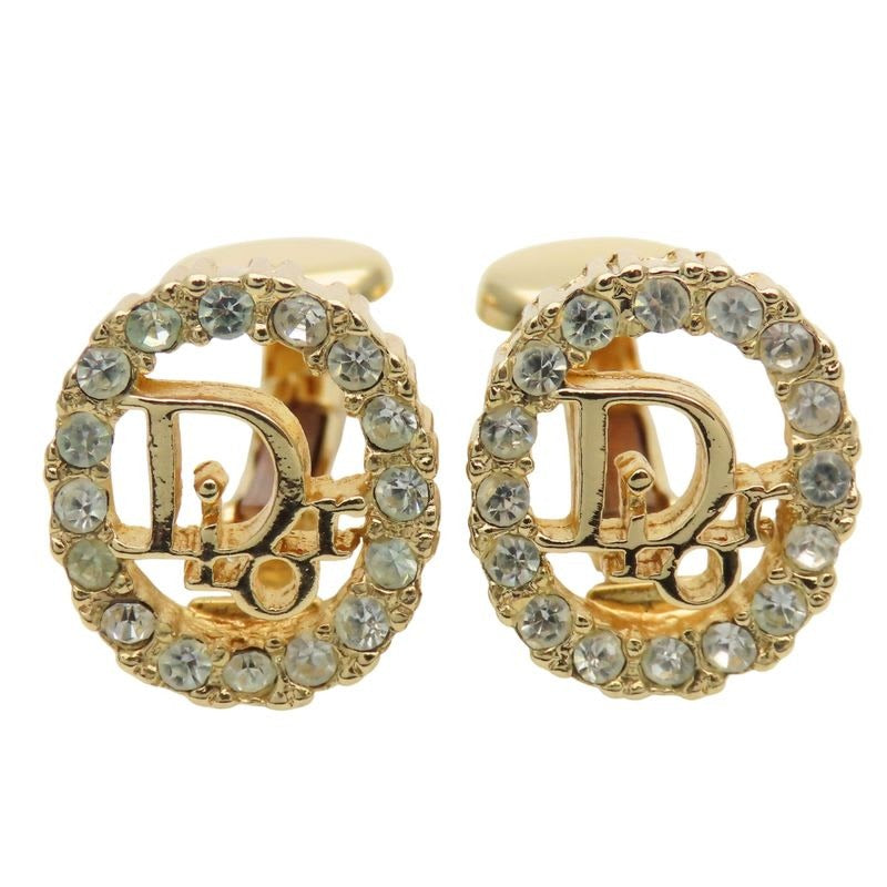 Christian Dior Earrings CD Logo Metal Rhinestone Gold GP Plating Accessory — view 2