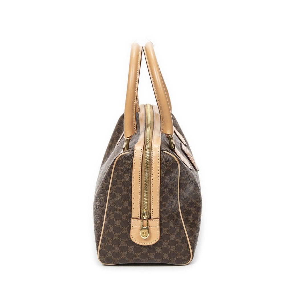 Celine Small Boston Beige Brown Macadam Canvas Shoulder Bag — view 4