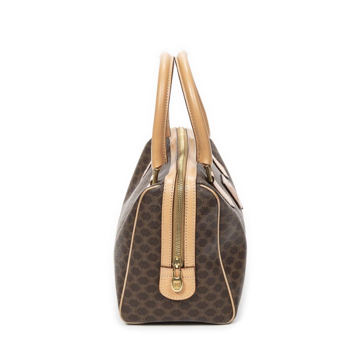 Celine Small Boston Beige Brown Macadam Canvas Shoulder Bag — view 4