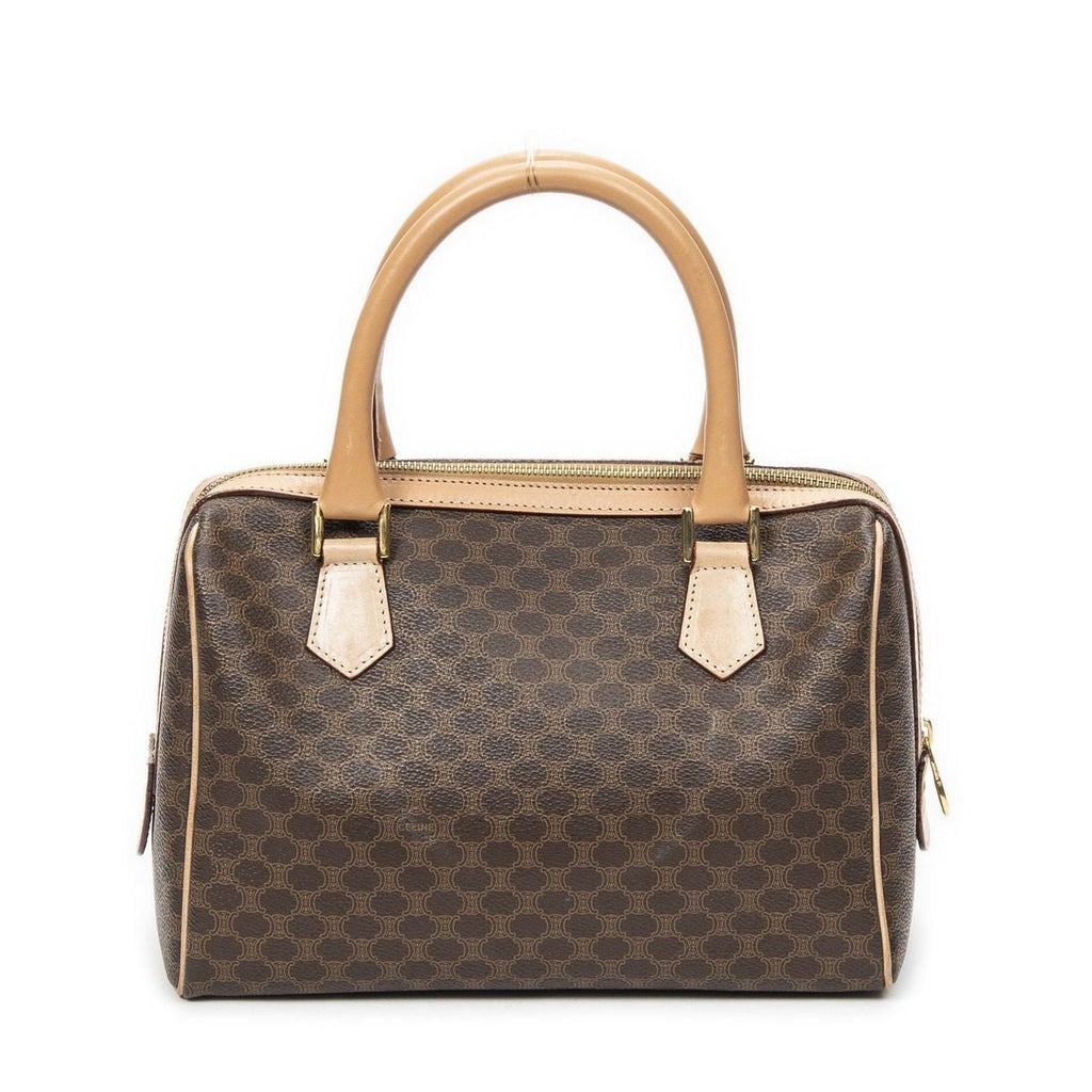 Celine Small Boston Beige Brown Macadam Canvas Shoulder Bag — view 5
