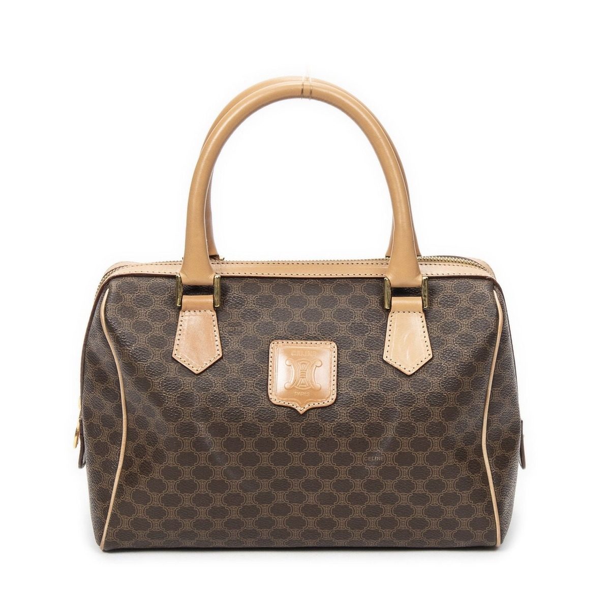 Celine Small Boston Beige Brown Macadam Canvas Shoulder Bag
