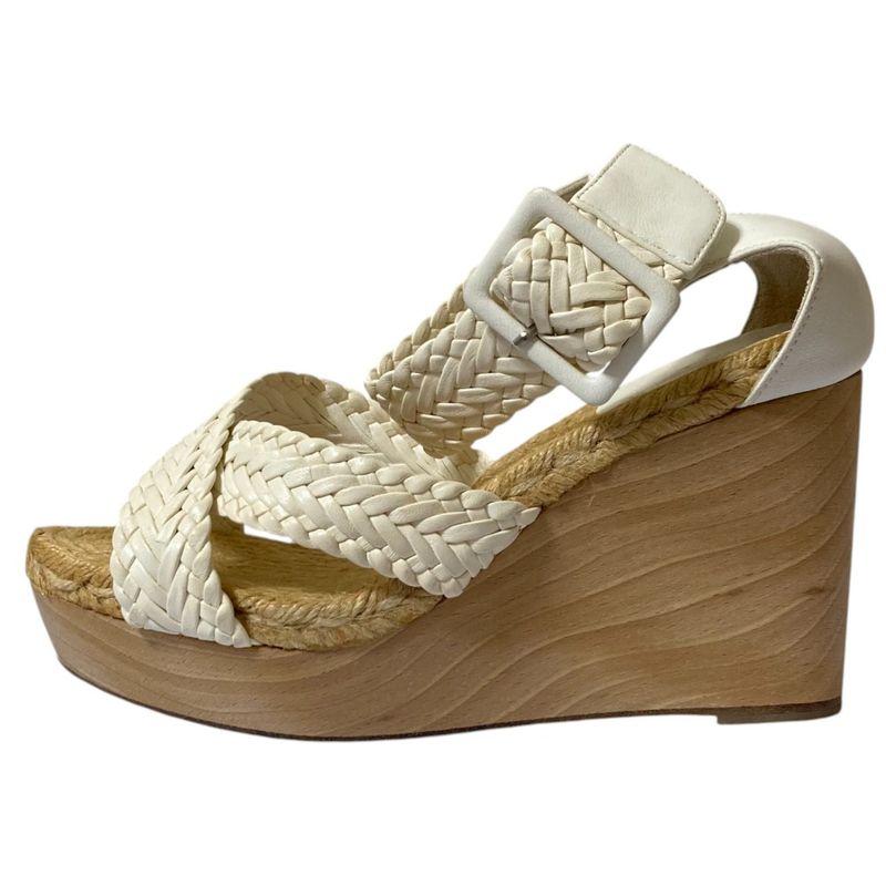Hermes Wedge Sole Mesh Leather Wood Sandals — view 6