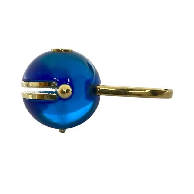Christian Dior Sorbet Ring Tribal Ball Jewelry Logo GP Metal Resin Gold Blue — view 7