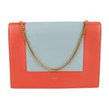 Celine Clutch Bag Leather Poppy Red Cloud Gray Frame Evening Chain