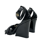 Louis Vuitton Stellar Line Sandals Shoes Leather Patent Black Gold Logo Strap — view 4