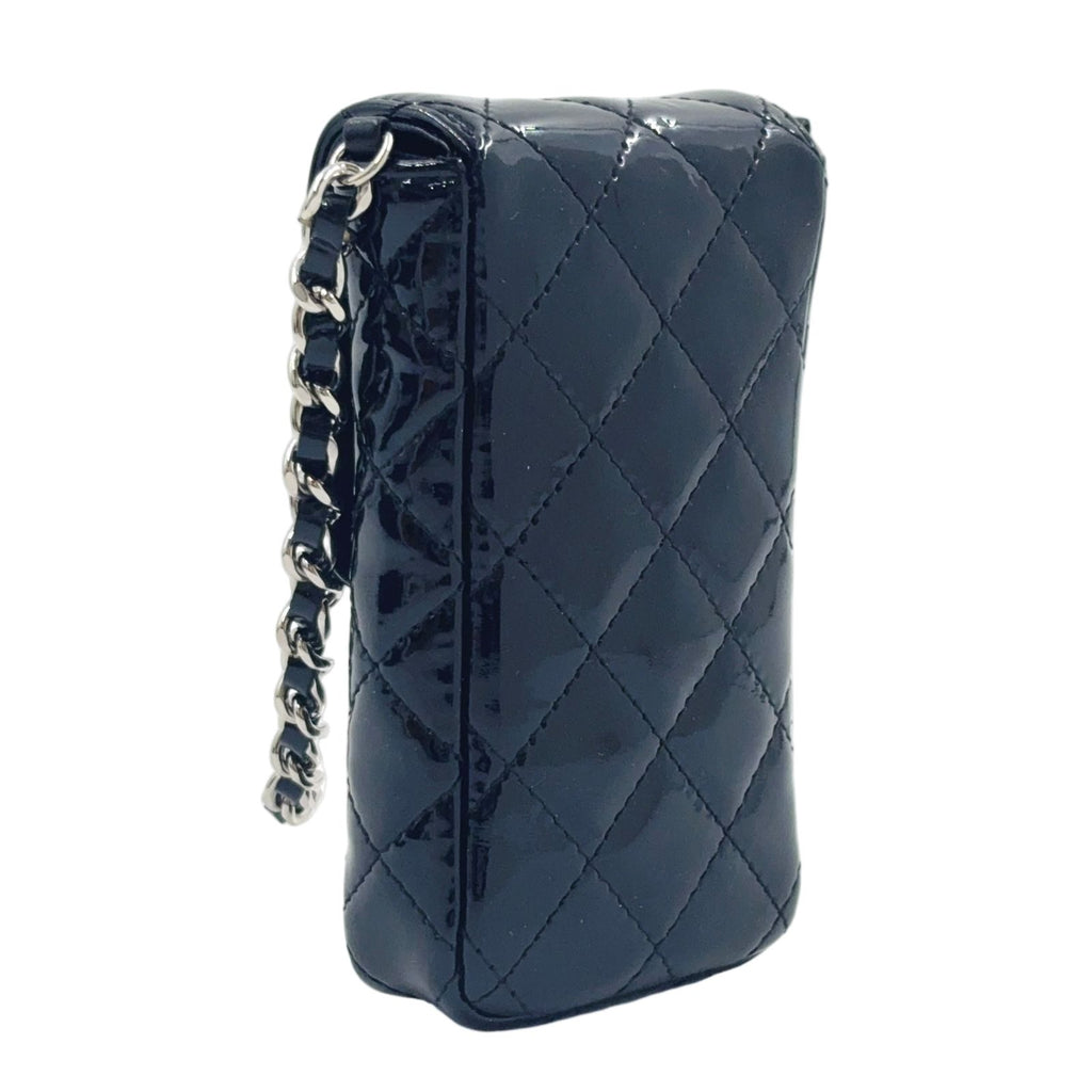 Chanel Quilted CC Logo Enamel Leather Black Pouch Silver — view 2