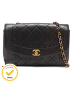 Chanel Chain Shoulder Bag Gold Quilted Diana 25 Single Flap