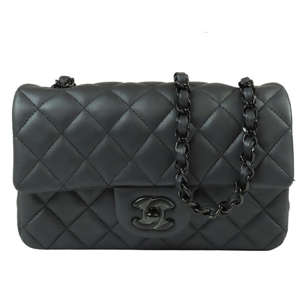 Chanel Chain Shoulder Bag So Black Lambskin Mini Quilted 20 CC Logo