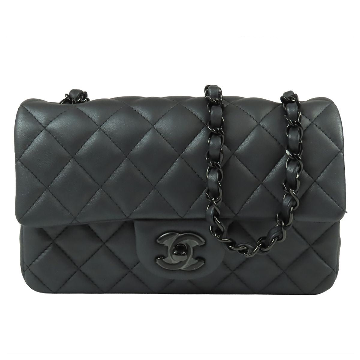 Chanel Chain Shoulder Bag So Black Lambskin Mini Quilted 20 CC Logo