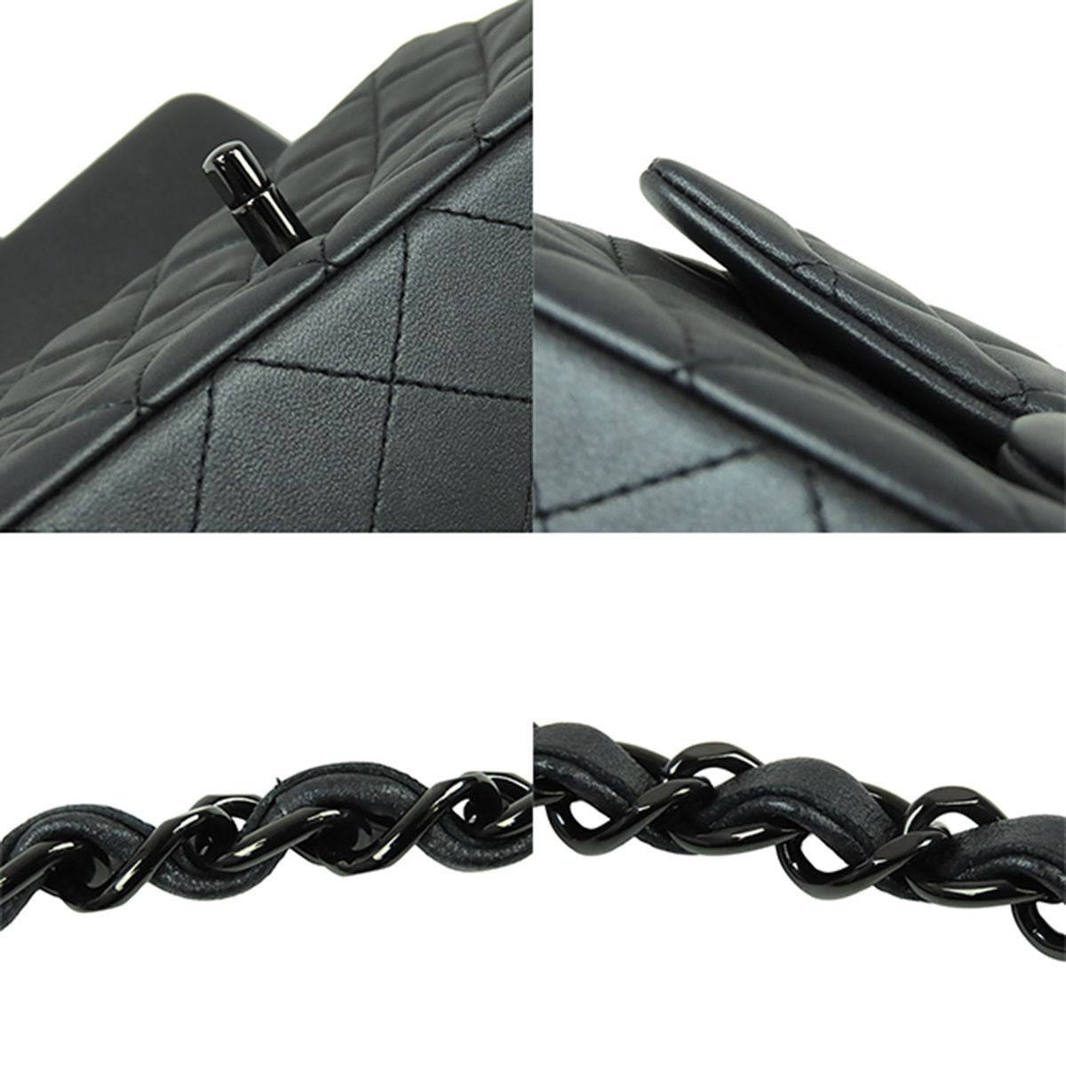 Chanel Chain Shoulder Bag So Black Lambskin Mini Quilted 20 CC Logo — view 8
