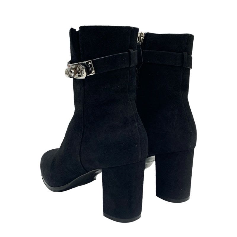 Hermes Saint Germain Boots Short Shoes Suede Black Silver Kelly Hardware — view 4
