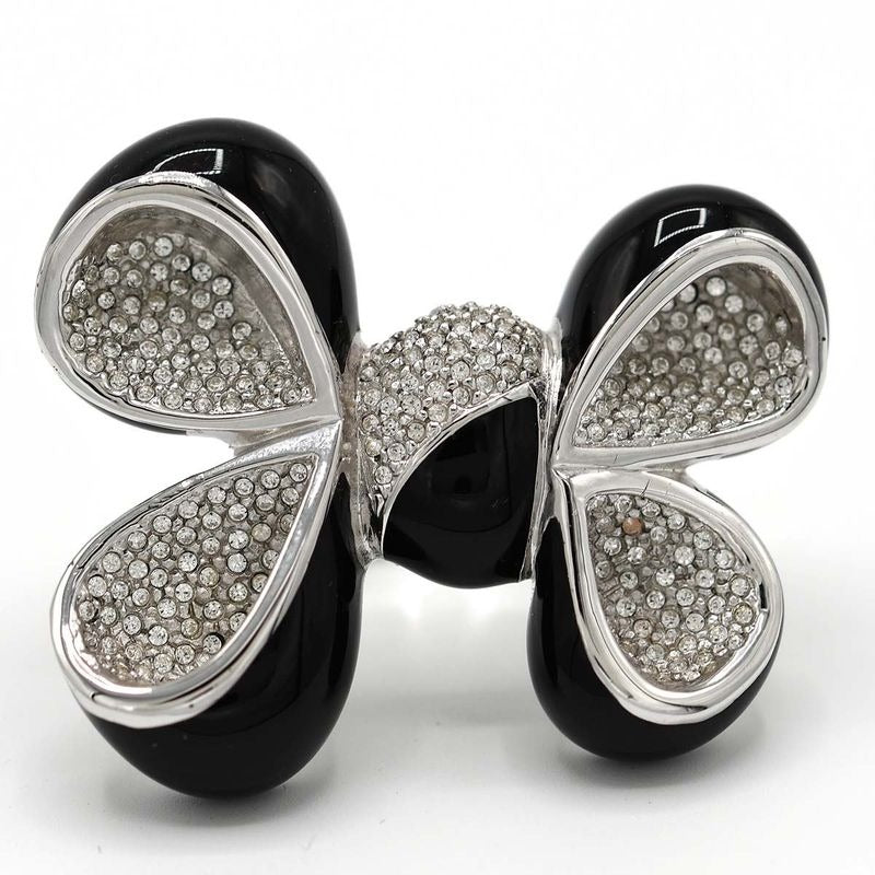Christian Dior Ring Rhinestone Ribbon 11.5 Black Silver Color 33.6 — view 4