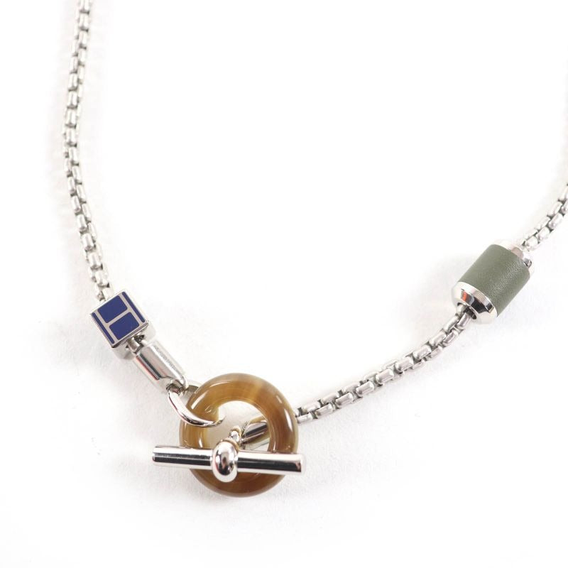 Hermes Meli Melo H Logo Pendant Necklace Silver Blue — view 2