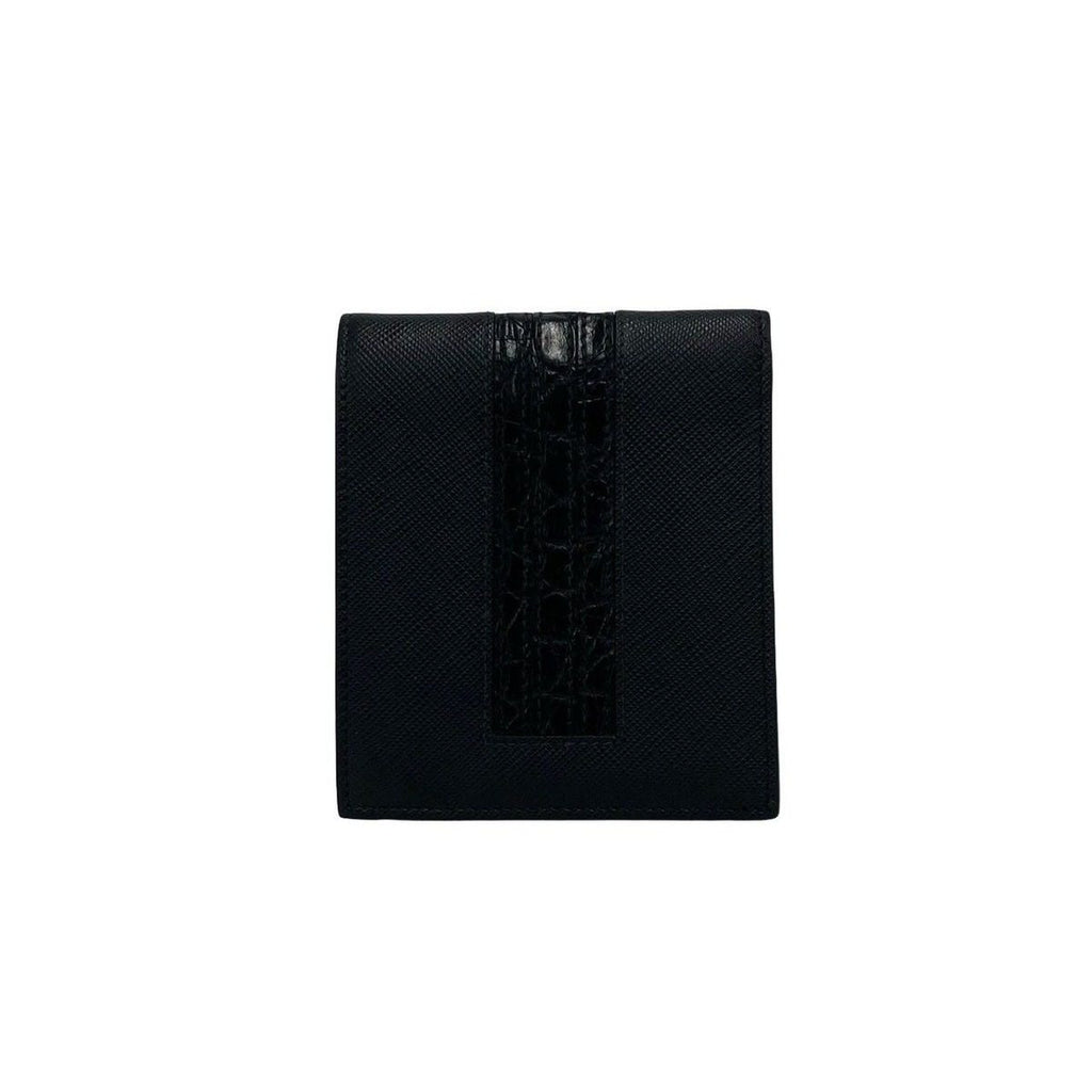 Prada Logo Saffiano Croco Embossed Leather Bifold Wallet Black — view 2