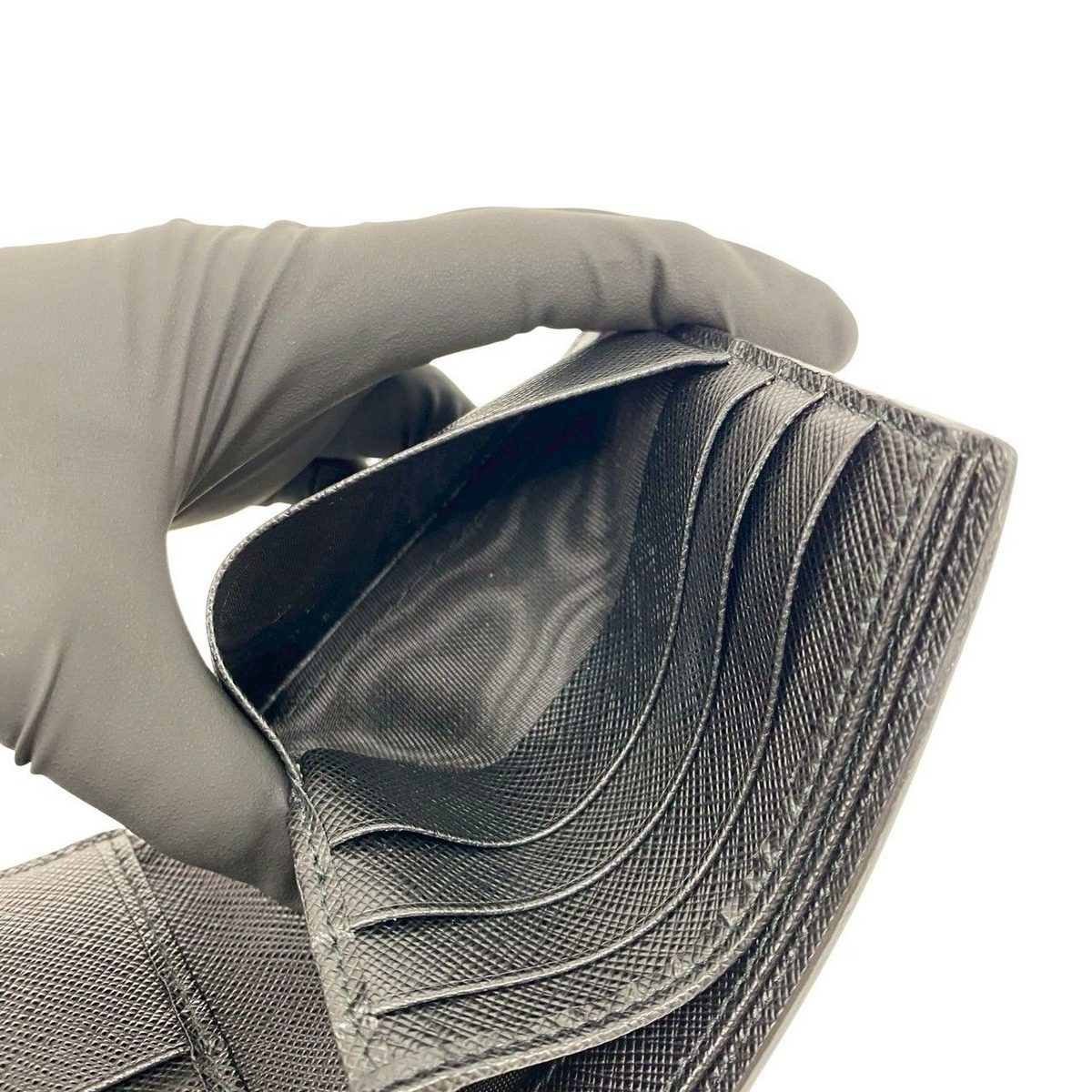 Prada Logo Saffiano Croco Embossed Leather Bifold Wallet Black — view 9